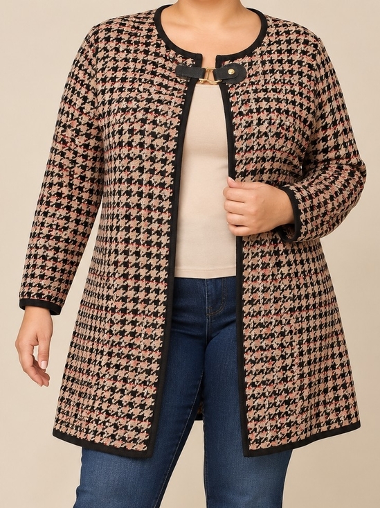 Anne Klein Jackets & Blazers - Anne Klein 1X Houndstooth Open Front Cardigan Sweater Red Black Tan Classic